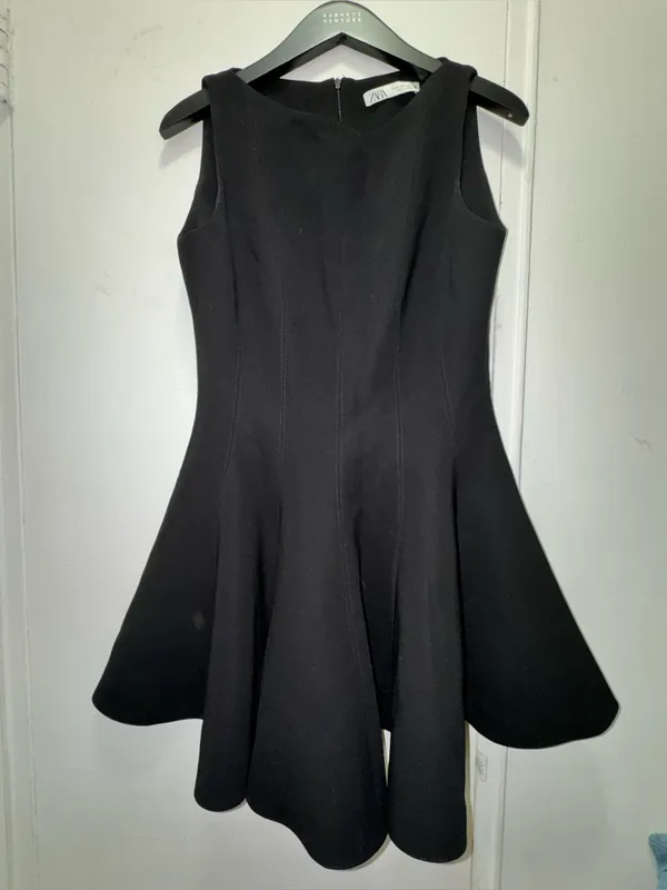 Zara Godet Hem Classic Black Fit-and-Flare Dress Medium - Image 6
