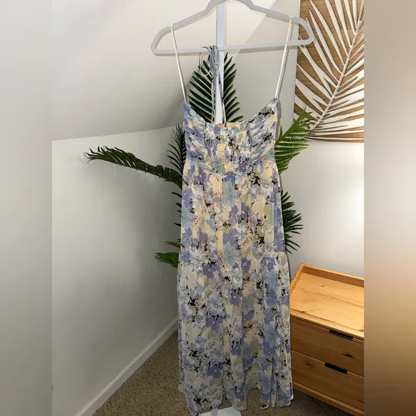 ASTR The Label Women's Rozina Blue‎ Green Floral Cutout Lined Maxi Dress - Image 7