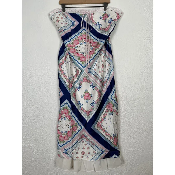 For Love & Lemons Daisy Mae Strapless Satin Patchwork Midi Dress Size 1X NWT - Image 3