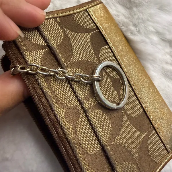 COACH Brown Signature Canvas Coin purse with Keychain - Image 6