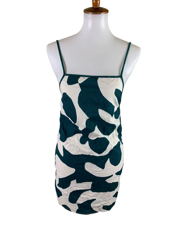 Abercrombie & Fitch Green White Abstract Apron Mini Dress XSP Linen Blend Y2K - Image 2