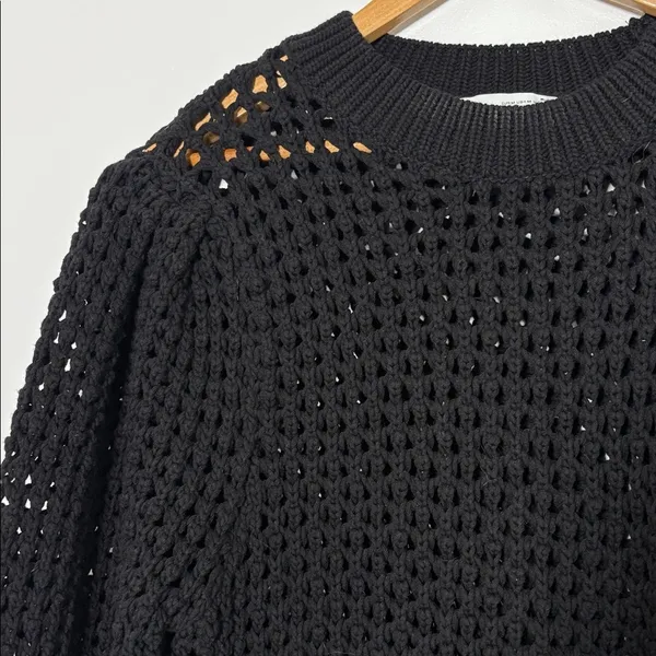 Zara textured open‎ knit chunky sweater crewneck balloon sleeves black size M - Image 5