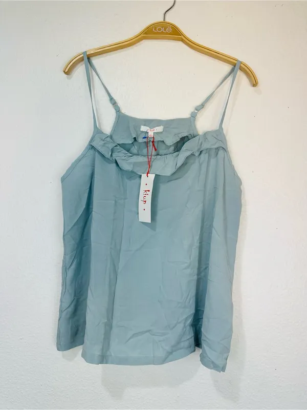 Kut from the Kloth Sage Blue Ruffle-Trim Spaghetti Strap Cami Top - Image 8