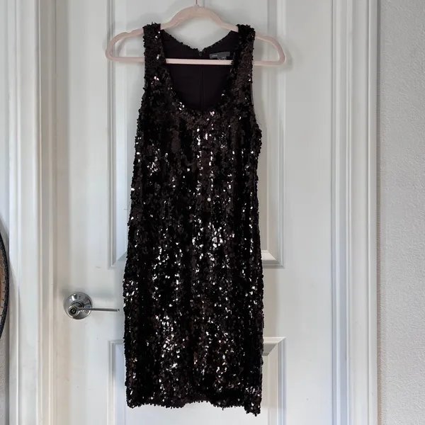 Vince Brown Sequin Shift Mini Dress Scoop Neck Racerback‎ Women’s Size 6 - Image 3
