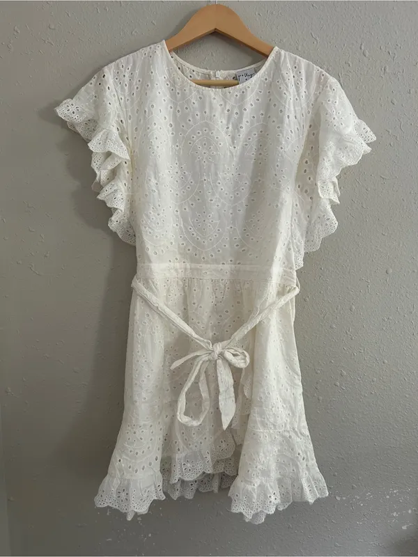 Polly White Eyelet Ruffle Mini Dress Bachelorette Wedding Shower 12 - Image 2