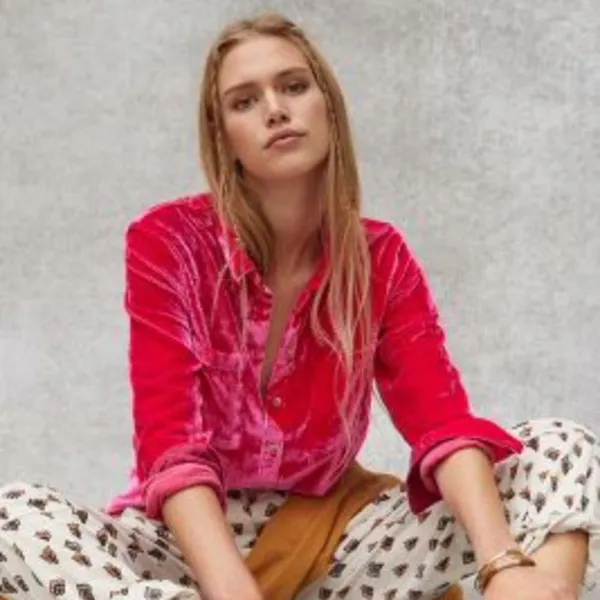 Pilcro Mara‎ Pink Velvet Button Front Pants Petite 2 Boho Wide Leg Anthropologie - Image 8