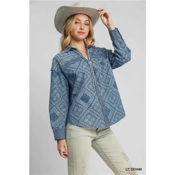 ✨NWT Umgee Paisley Print Denim Shirt Jacket - Image 2
