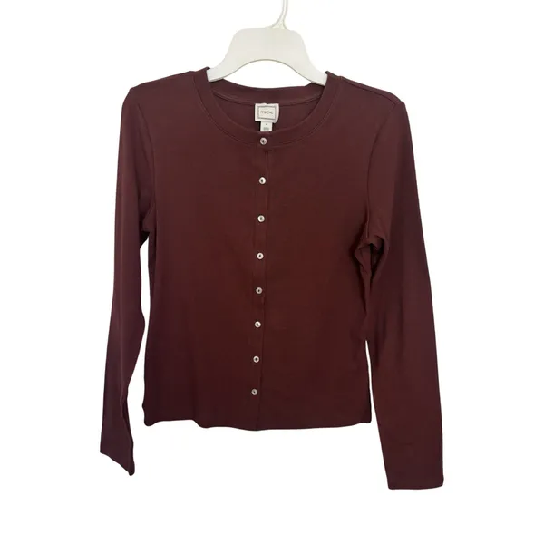 NWT Anthropologie Maeve Burgundy Cotton Blend Fitted Knit Cardigan M - Image 2