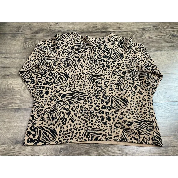 Womens Nina Leonard cheetah print vintage lambswool angora v neck sweater SZ 1+‎ - Image 2