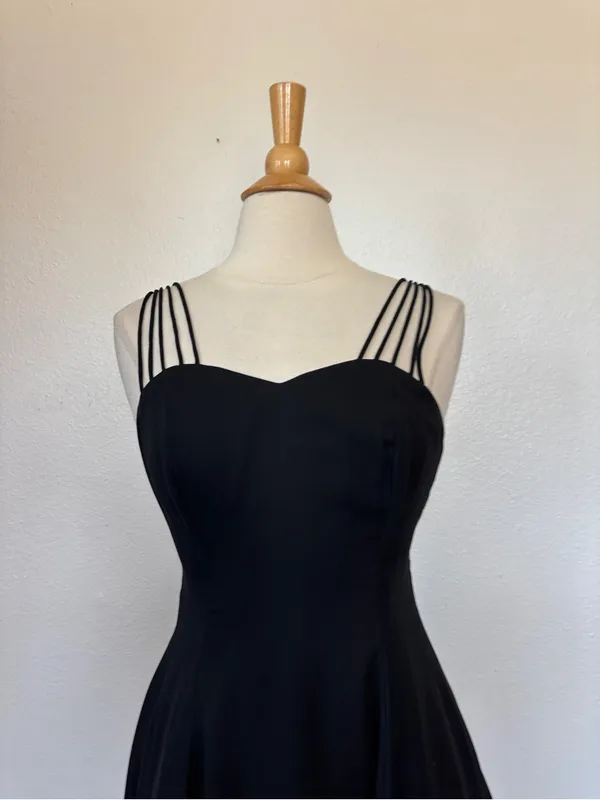 Jump Vintage 90s Goth Solid Black Strappy A-Line Mini Dress - Image 2