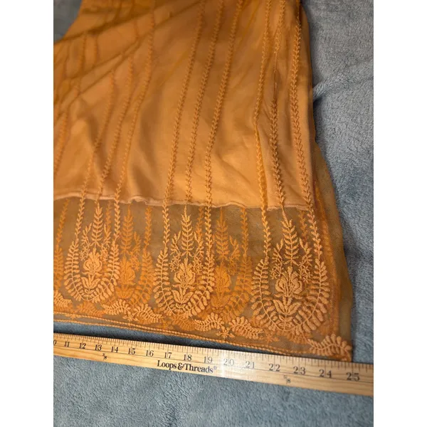Polagram Orange Mesh Embroidered Lace Midi Skirt XL Floral Boho Sheer Hem - Image 4