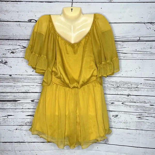Endless Rose NWT Size M Golden Yellow Chiffon Drop Waistline Shorts Romper - Image 4