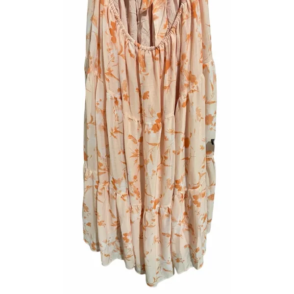 Olia Tiered Maxi Dress Orange‎ Floral Chiffon Short Sleeve Women's Size X-Large - Image 6