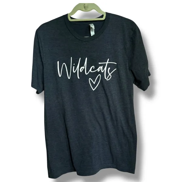WILDCATS Heather‎ Blue Tee Bella Canvas Size Large Script - Image 3