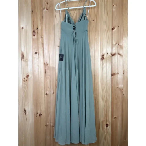 NWT Lulus Romantically Speaking Sage Green Cowl Lace-Up Maxi Dress Bridesmaid M - Image 5