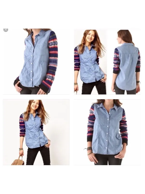 We The Free Fair Isle Sleeve Chambray Button Down Shirt - Image 2