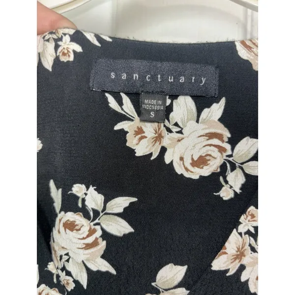 Sanctuary Black Floral Maxi Dress Small Wedding Guest Front Slit V-Neck - Image 6