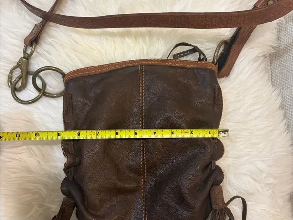 Vintage Lucky Brand Brown Leather Fringe Crossbody Y2K Boho Bag Festival - Image 3