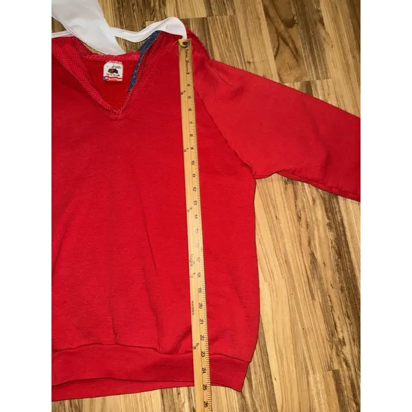 VTG Fruit of the Loom Women's L‎ Large Sweatshirt USA Flag Hood Ribbon Tie - Image 6