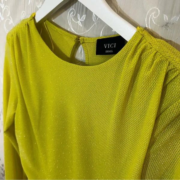 Vici Runched Lime Glitter Bodycon Maxi Long Sleeve Dress SMALL - Image 9