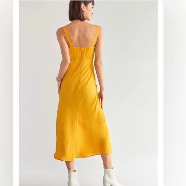 Francesca's Mi Ami |‎ NWT Mustard Yellow Satin Tie Front Midi Dress, Size M - Image 2