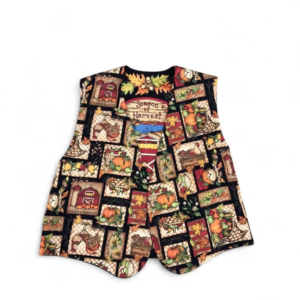 Vintage 90s Reversible Handmade Pumpkin Halloween Fall Vest Too Shirt Jacket Sleeveless Measurement in pics - Image 5