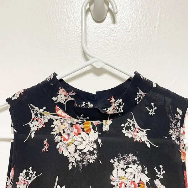 Maeve 100% Silk Sleeveless Sheer Black Floral Blouse - Image 5