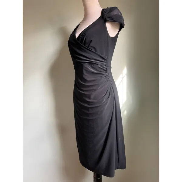LAUREN Ralph‎ Lauren Black Cap Sleeve elegant Faux Wrap Sheath Dress 6 Classic - Image 3