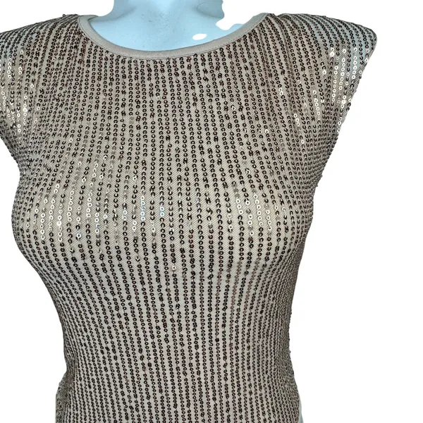 SHEIN Rose‎ Gold Sequin Sleeveless Bodysuit Sparkly Glam Party Holiday Metallic - Image 4