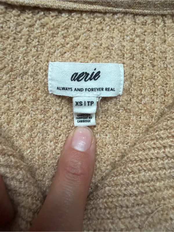 Aerie Beige Cowl-Neck Button Pullover Sweater - Image 2