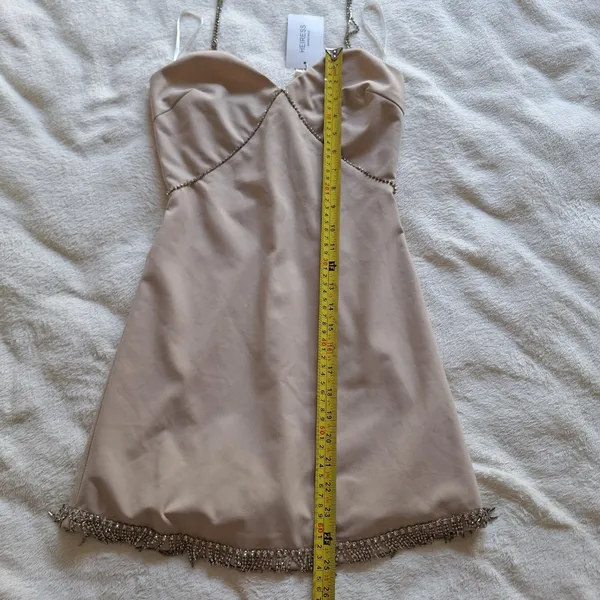 NWT Heiress Beverly Hills Seasonless Diamante Trim Mini Dress XS Beige Nude - Image 15
