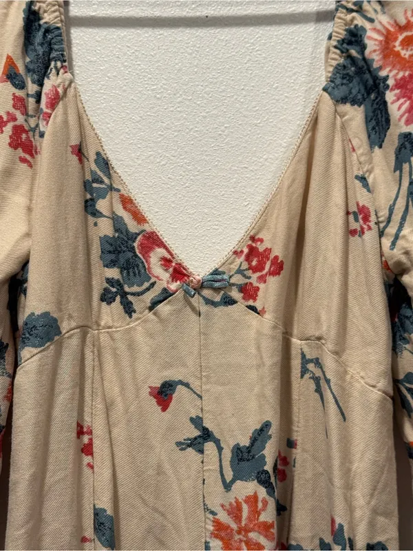 Free People Francesca Mini Dress L Cream Floral Balloon Sleeve Boho - Image 4