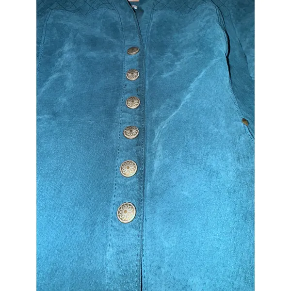 AMI Leather Jacket Women's Medium Teal Country Western‎ Suede Quilted Equestrian - Image 13