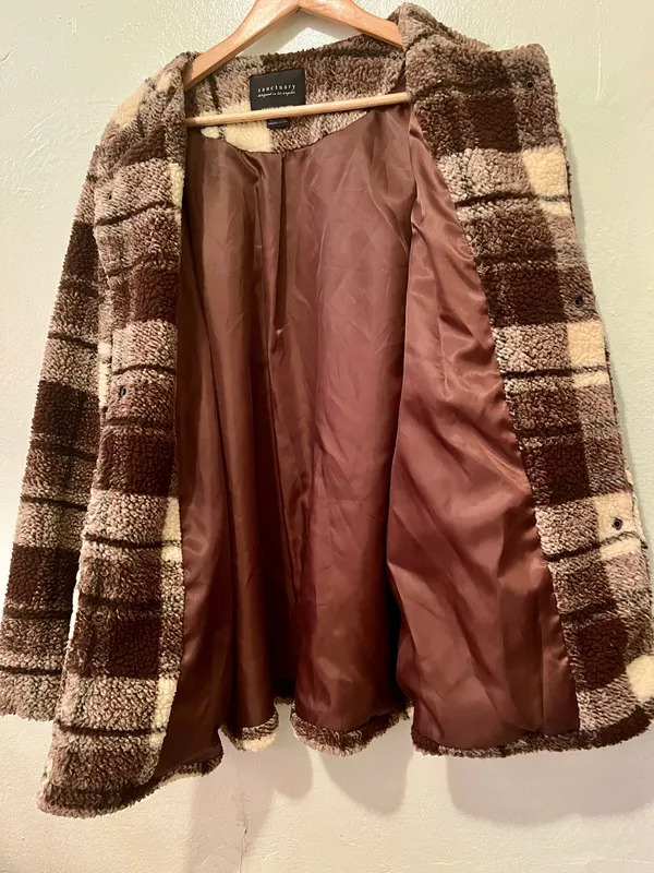 Plaid Snap Button Sherpa Teddy Jacket/ Coat - Image 7