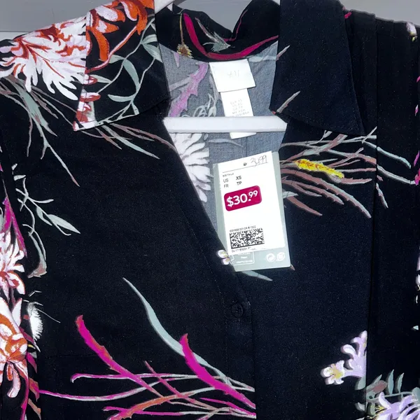 H&M Black Floral Tie Belt Waist Colorful Work Dress Size XS - Image 4
