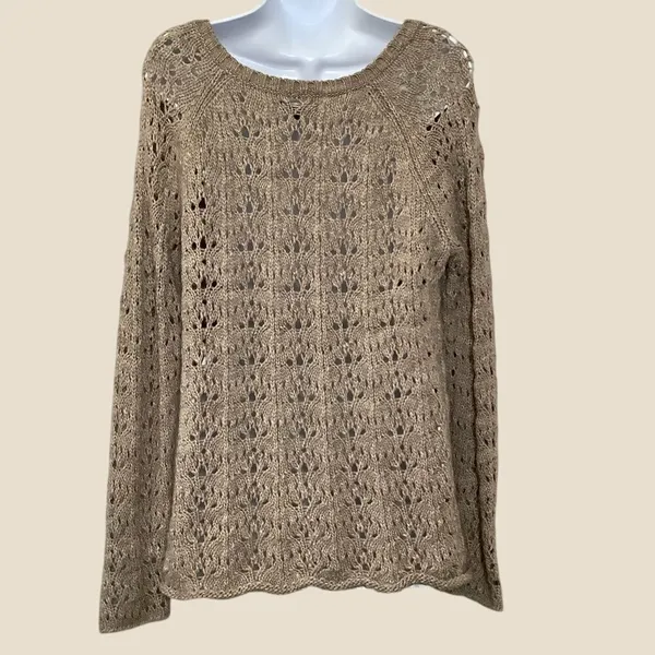 American Eagle Tan Sweater Large Wool Blend Open Knit Autumn Fall Earthy Neutral - Image 2