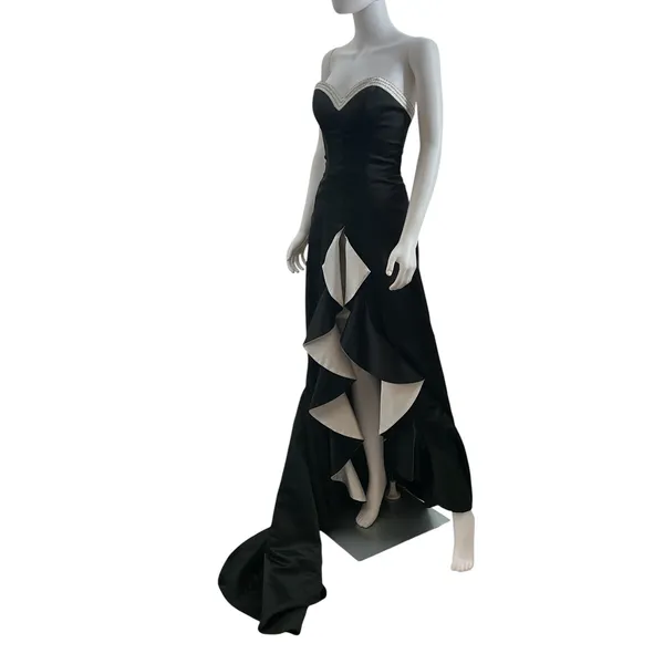 Studio 17 Prom Black White Strapless Beaded High Low Ruffle Gown 2715 Sz 2 - Image 14