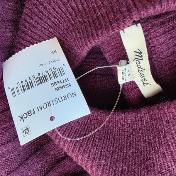 Madewell NWT Mockneck Ribbed Wool Blend‎ Cropped Sweater Plum Purple NM625 XS - Image 3