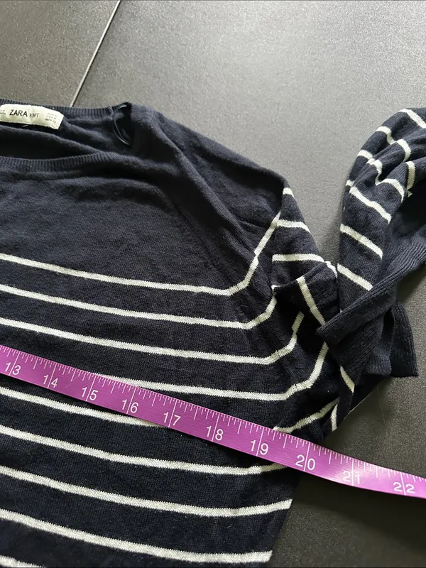 Zara Navy, White and Green Striped Long Sleeve sweater - Image 6