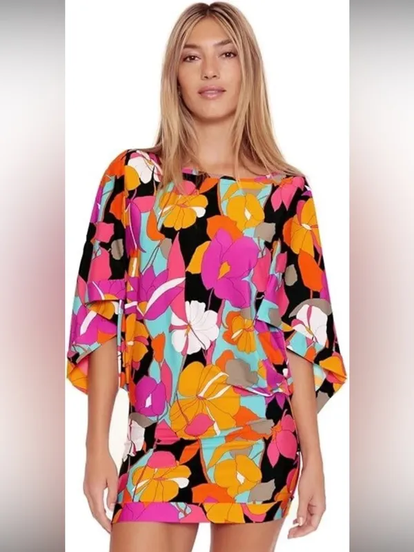 Trina Turk Gemini Floral Swimsuit Cover UpTunic Dress $200 resort summer boho - Image 4