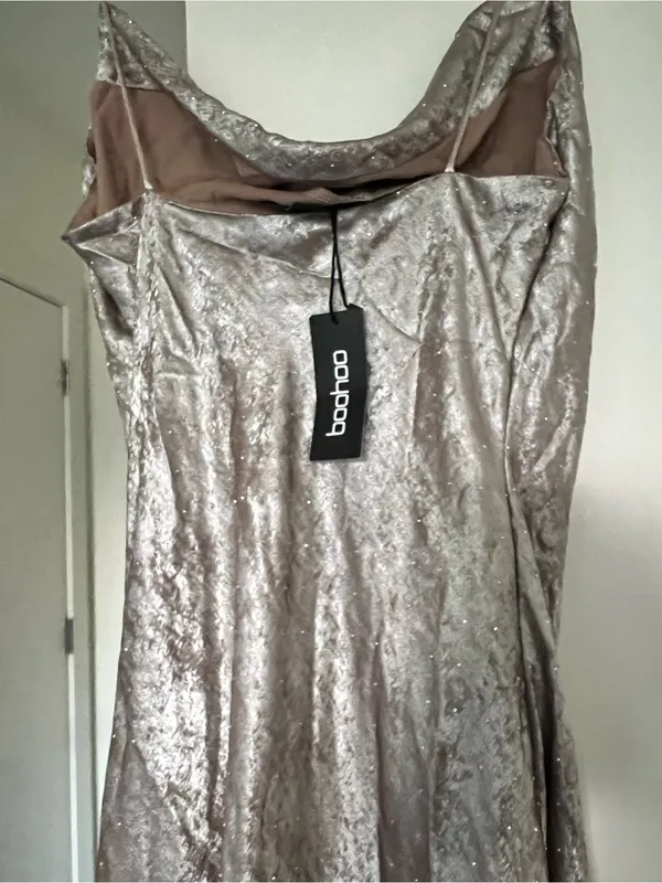 Boohoo Metallic Silver Cowl Slip Dress - Image 4