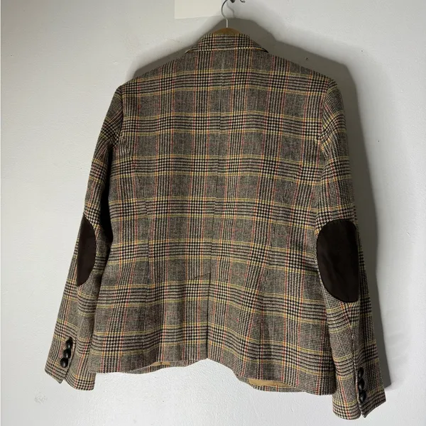 TALBOTS Brown Houndstooth Plaid Wool Blend Equestrian‎ Style Blazer 6 - Image 2