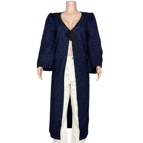 HILL HOUSE Lou Lou Wool-Blend Metallic Tweed Jacket, Midnight, XS - Image 5