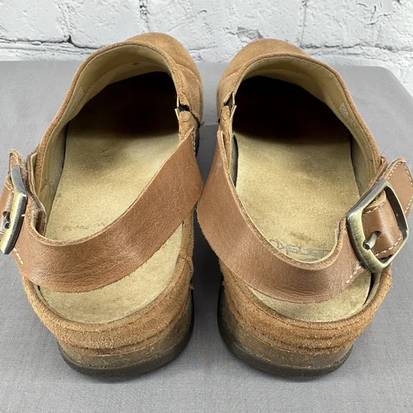 Dansko Merrin Clogs Size 39 US 8.5 Tan Suede Heel Strap Cork Midsole - Image 11
