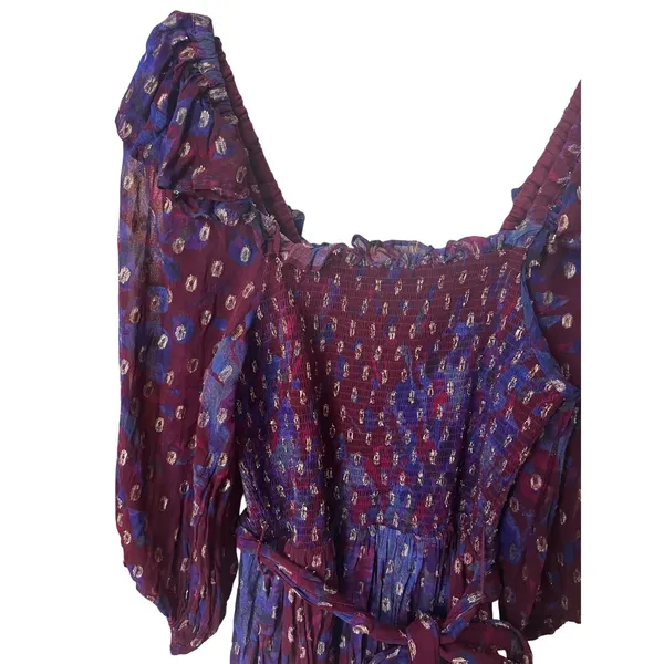 Cleobella Elizabeth Mini Dress‎ Size XS Purple Confetti Metallic Bubble Sleeve - Image 4