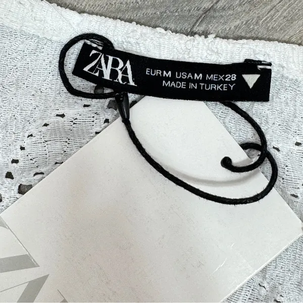 Zara Eyelet Balloon Sleeve Crop Top Shirt White Medium Cottagecore‎ Boho Country - Image 10