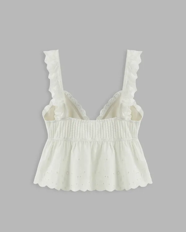 ZARA 100% COTTON SQUARE NECK SOLID WAVE TRIM KNOTTED CROP CAMI TOP - Image 2