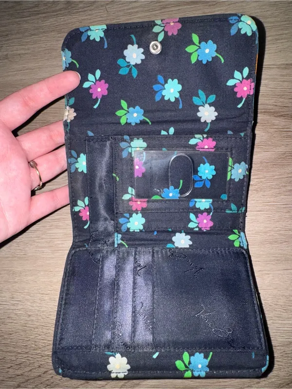 Vera Bradley Black Quilted Wallet with Multicolor Floral Leaves - Image 2