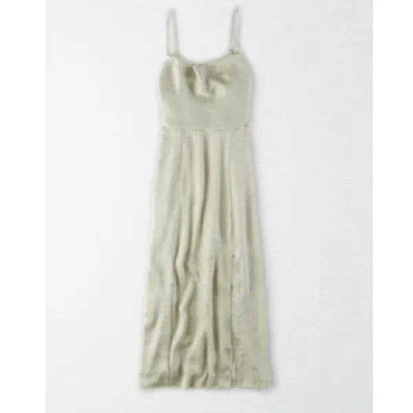 American Eagle Outfitters Satin Cowl Neck Midi Dress Sage Green Large Spring - Image 2