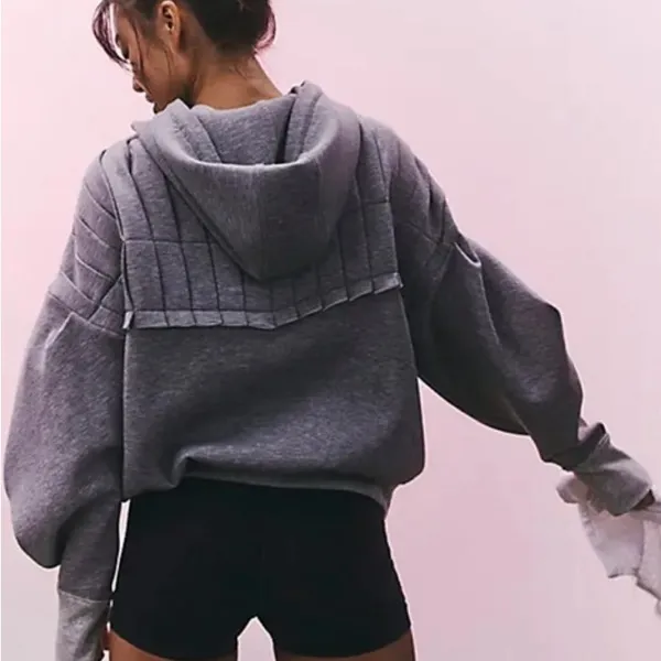 NEW FREE PEOPLE | We The Free‎ Pick it Up Pleated Pullover Gray Hoodie Sz L - Image 7